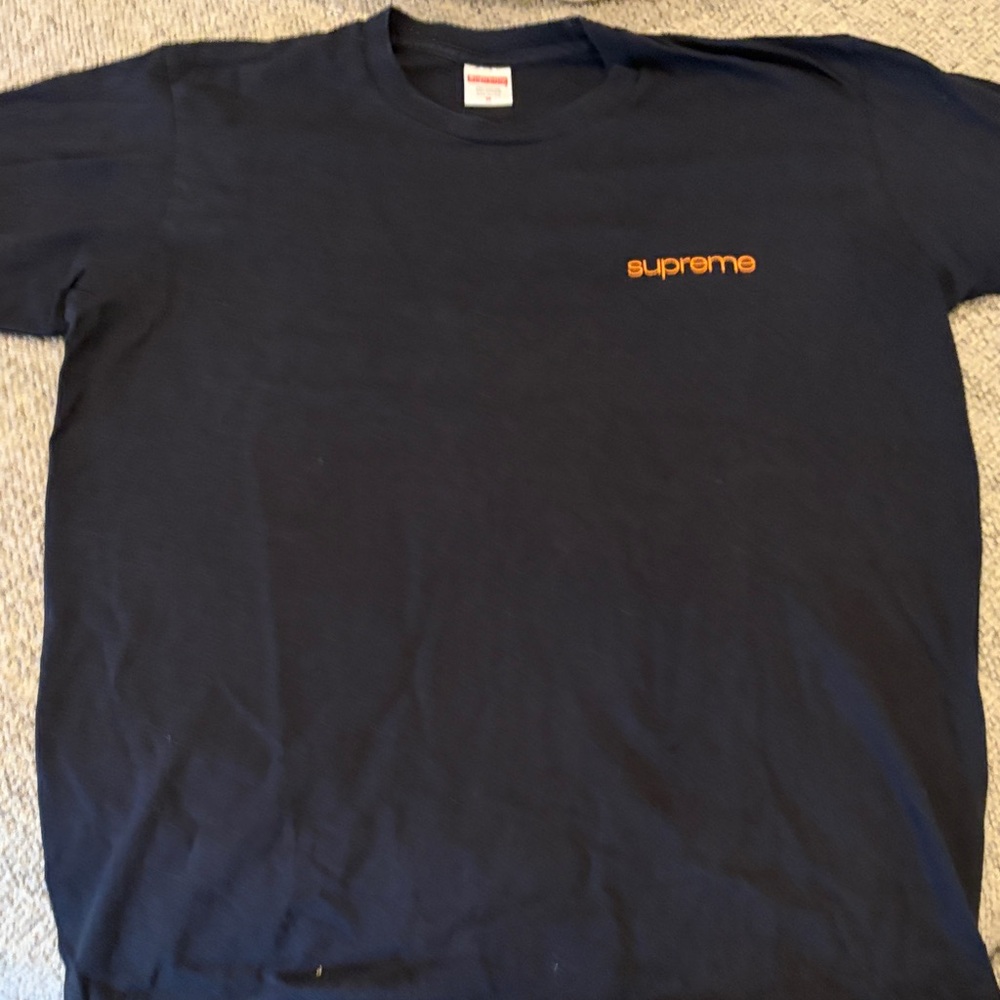 Supreme Navy Shirt with Orange Script Logo